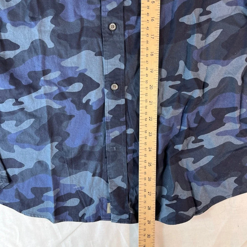 Banana Republic Flannel Shirt Mens M Blue Camo NEW Untucked Slim Fit Luxe Button